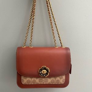 COACH Leather Crossbody Logo Madison Bag Signature Canvas Brown Tan AUTHENTIC